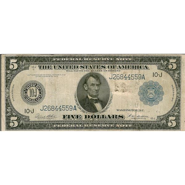 1914 $5 Federal Reserve Bank Note