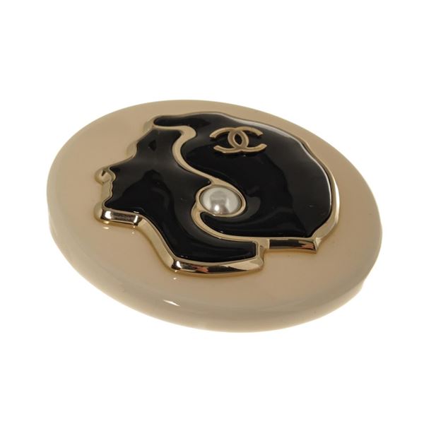 Chanel White Faux Pearl Mademoiselle Profile Pin Brooch