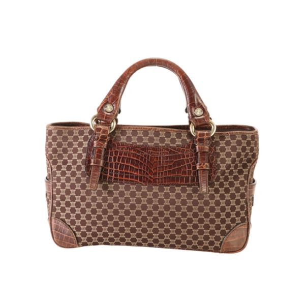 Celine Brown Canvas & Snake Embossed Leather Boogie Bag