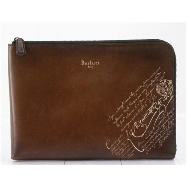 Berluti Brown Venetian Leather Calligraphy Nino GM Document Case