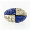 Image 4 : Vintage 18k Gold 1.92 ctw Carved Lapis & Round Diamond 4 Section Dome Bombe Ring