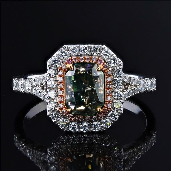 1.29 ctw Fancy Orange-Brown Diamond 18K White and Rose Gold Ring (1.72 ctw Diamo