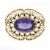 Image 1 : Vintage 14k Gold 13.0 ctw Oval Amethyst Black Enamel Open Work Pendant Pin Brooc