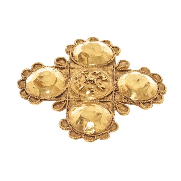 Chanel Gold Metal Lion Cross Brooch