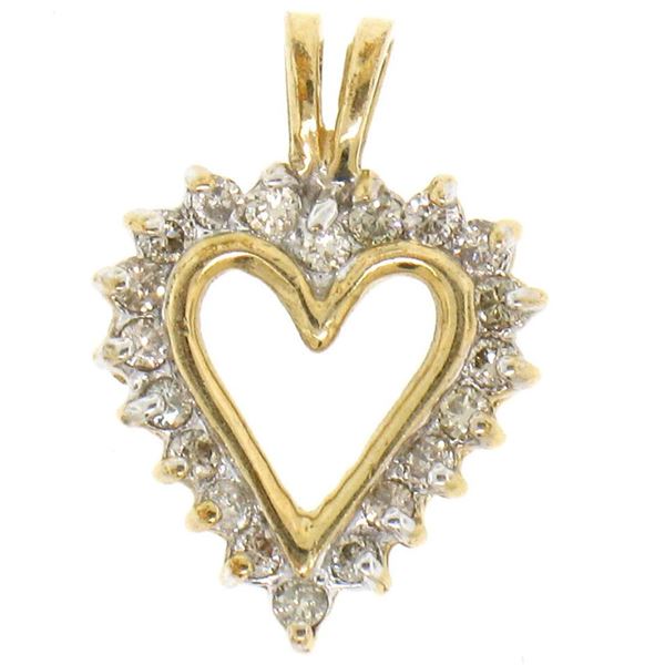 Classic Petite 10K Yellow Gold 0.46 ctw Diamond Framed Open Heart Charm Pendant