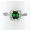 Image 1 : Platinum 1.51 ctw Square Step Cut Green Tourmaline Solitaire Ring w/ Diamond Hal