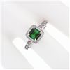 Image 3 : Platinum 1.51 ctw Square Step Cut Green Tourmaline Solitaire Ring w/ Diamond Hal