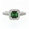 Image 4 : Platinum 1.51 ctw Square Step Cut Green Tourmaline Solitaire Ring w/ Diamond Hal