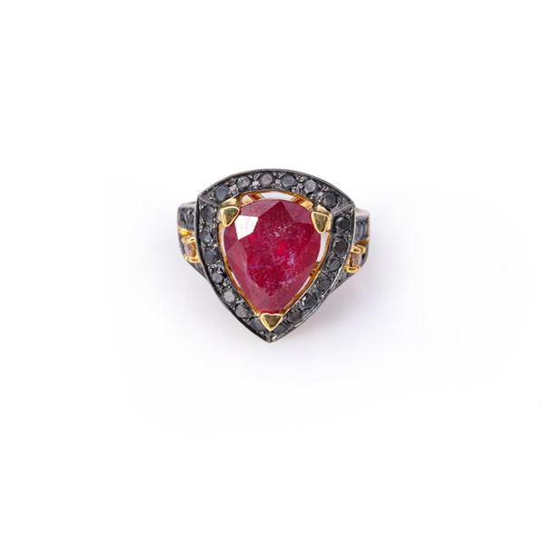 Ruby & Black Diamond Ring by Carlo Rici