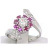 Image 2 : 14k White Gold 1.10 ctw Diamond & Ruby Ladies Crossover FINE Cocktail Ring