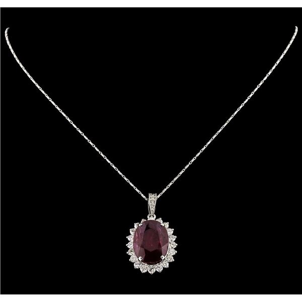 18.81 ctw Ruby and Diamond Pendant With Chain - 14KT White Gold