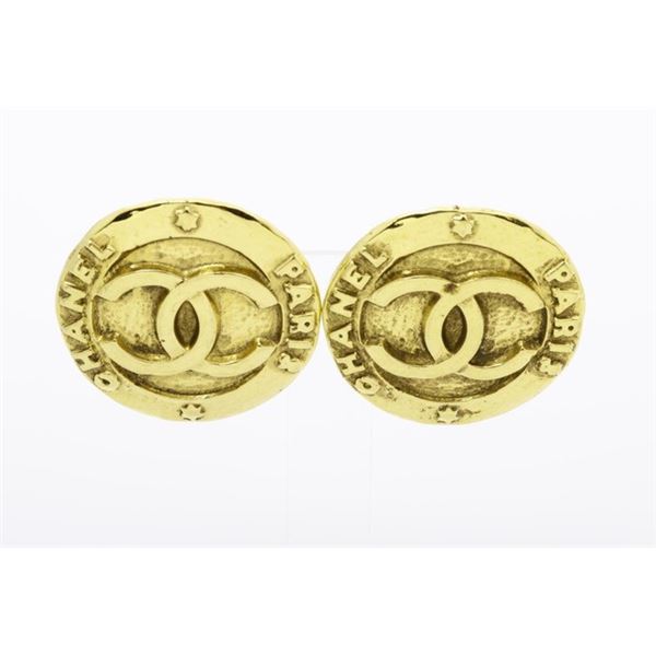 Chanel Gold-tone Metal CC Logo Round Clip-on Earrings