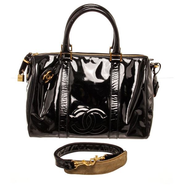 Chanel Boston Boston Bag Black Patent Leather