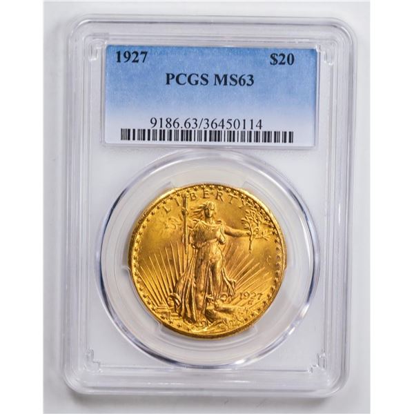 1927 $20 Double Eagle Gold Coin PCGS MS63