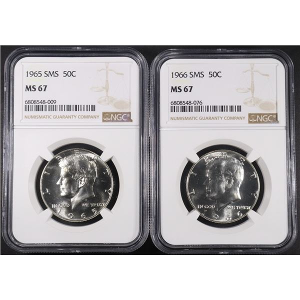 1965 & 1966 SMS KENNEDY HALF DOLLARS NGC MS67