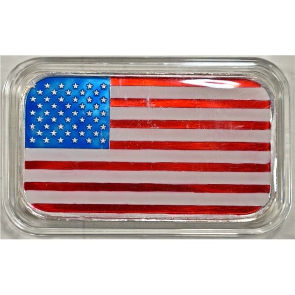 ONE OZ .999 ENAMELED AMERICAN FLAG SILVER BAR