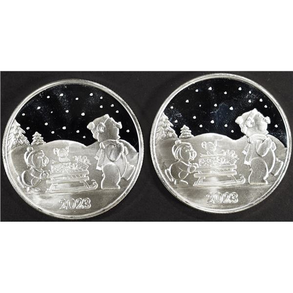 (2) 1 OZ .999 SILVER 2023 XMAS SLED ROUNDS