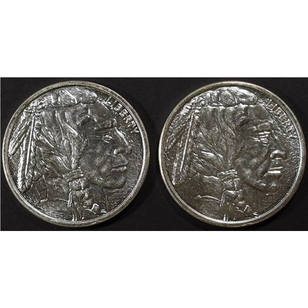 (2) 1 OZ .999 SILVER BUFFALO DESIGN ROUNDS