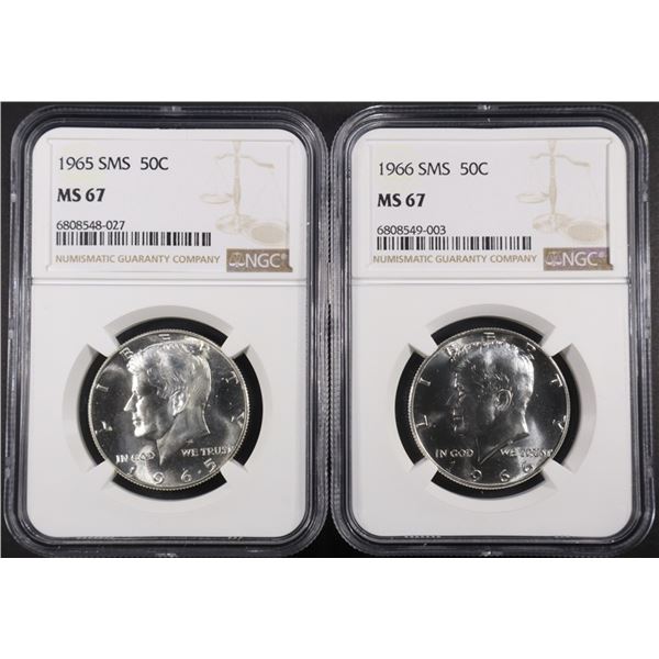 1965 & 1966 SMS KENNEDY HALF DOLLARS NGC MS67