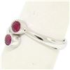 Image 2 : NEW Custom Made 14k White Gold Round Bezel Set Ruby Two Stone Simple Bypass Ring