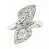 Image 4 : Vintage 14k White Gold 0.84 ctw Round Baguette Cut Diamond Pear Leaf Bypass Ring