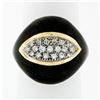 Image 1 : Vintage 18k Yellow Gold Diamond Wide Eye Shaped Black Enamel Dome Cocktail Ring