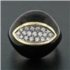 Image 2 : Vintage 18k Yellow Gold Diamond Wide Eye Shaped Black Enamel Dome Cocktail Ring