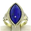 Image 1 : Antique Art Deco 10k White Yellow Gold Bezel Marquise Cabochon Lapis Lazuli Ring