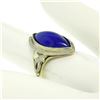 Image 2 : Antique Art Deco 10k White Yellow Gold Bezel Marquise Cabochon Lapis Lazuli Ring