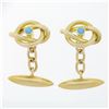 Image 1 : Antique Mens 18k Yellow Gold Bezel Round Turquoise Polished Love Knot Cuff Links