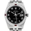 Image 1 : Rolex Mens Stainless Steel Black Roman Diamond & Ruby Datejust Wristwatch 36MM