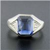 Image 2 : Mens Vintage 14k Gold Cabochon Bezel Blue Stone Solitaire w/ Engraved Sides Ring