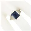 Image 3 : Mens Vintage 14k Gold Cabochon Bezel Blue Stone Solitaire w/ Engraved Sides Ring