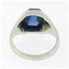 Image 6 : Mens Vintage 14k Gold Cabochon Bezel Blue Stone Solitaire w/ Engraved Sides Ring