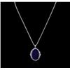 Image 2 : 14KT White Gold 12.29 ctw Lapis Lazuli and Diamond Pendant With Chain