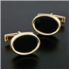 Image 6 : Vintage 14K Yellow Gold Classic Oval Cut Bezel Set Black Onyx Swivel Cuff Links