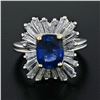 Image 3 : Vintage Platinum 3.43 ctw AGL Cushion Sapphire & Diamond Ballerina Cocktail Ring