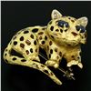 Image 4 : Vintage Textured 18K Yellow Gold Sapphire Leopard Brooch Pin Black Orange Enamel