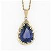 Image 2 : Vintage 14K Gold Alexandrite Large Teardrop Open Polished Frame Pendant Necklace