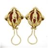 Image 6 : 18k Gold GIA Cert. Oval Cabochon Coral & Round Diamond Omega or Clip On Earrings