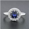 Image 2 : 18k White Gold 1.55 ctw Round Blue Sapphire Solitaire & Diamond Halo Cluster Rin