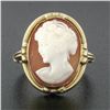 Image 2 : Vintage 14k Gold Milgrain Bezel Set Oval Carved Shell Cameo W/ Open Frame Ring