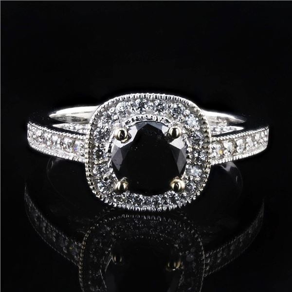 1.24 ctw CENTER Black Diamond 14K White Gold Ring (1.60 ctw Diamonds)