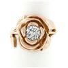 Image 1 : New Handmade 18k Pink Gold 0.72 ctw Round Diamond Rose Flower & Engraved Leaf Ri