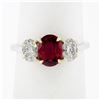 Image 2 : New 18k Gold GIA FINE Vivid Red Oval Ruby & Diamond Three Stone Engagement Ring