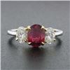 Image 3 : New 18k Gold GIA FINE Vivid Red Oval Ruby & Diamond Three Stone Engagement Ring