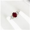 Image 4 : New 18k Gold GIA FINE Vivid Red Oval Ruby & Diamond Three Stone Engagement Ring