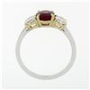 Image 9 : New 18k Gold GIA FINE Vivid Red Oval Ruby & Diamond Three Stone Engagement Ring