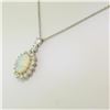 Image 2 : Solid Platinum 18K Yellow Gold 3.69 ctw Oval Opal & Diamond Halo Pendant Necklac