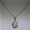 Image 4 : Solid Platinum 18K Yellow Gold 3.69 ctw Oval Opal & Diamond Halo Pendant Necklac